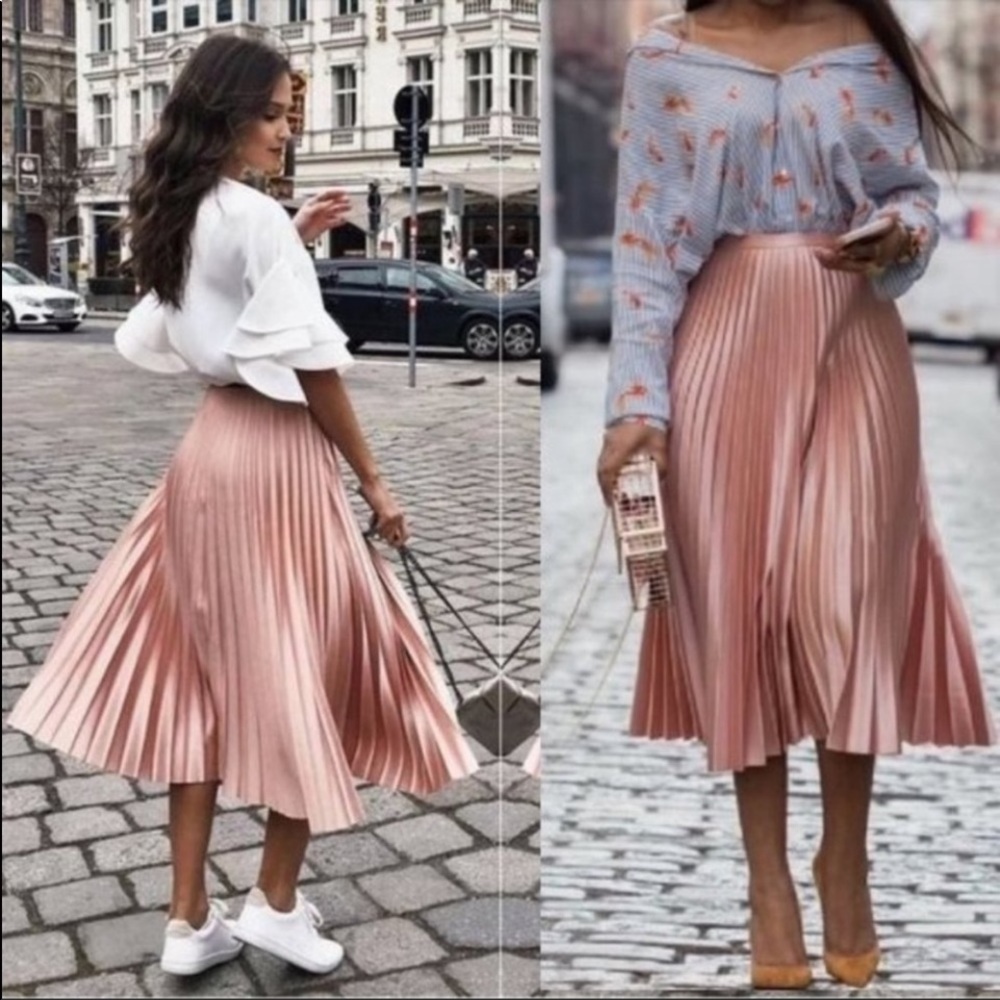 Zara pink pleated midi skirt size Medium